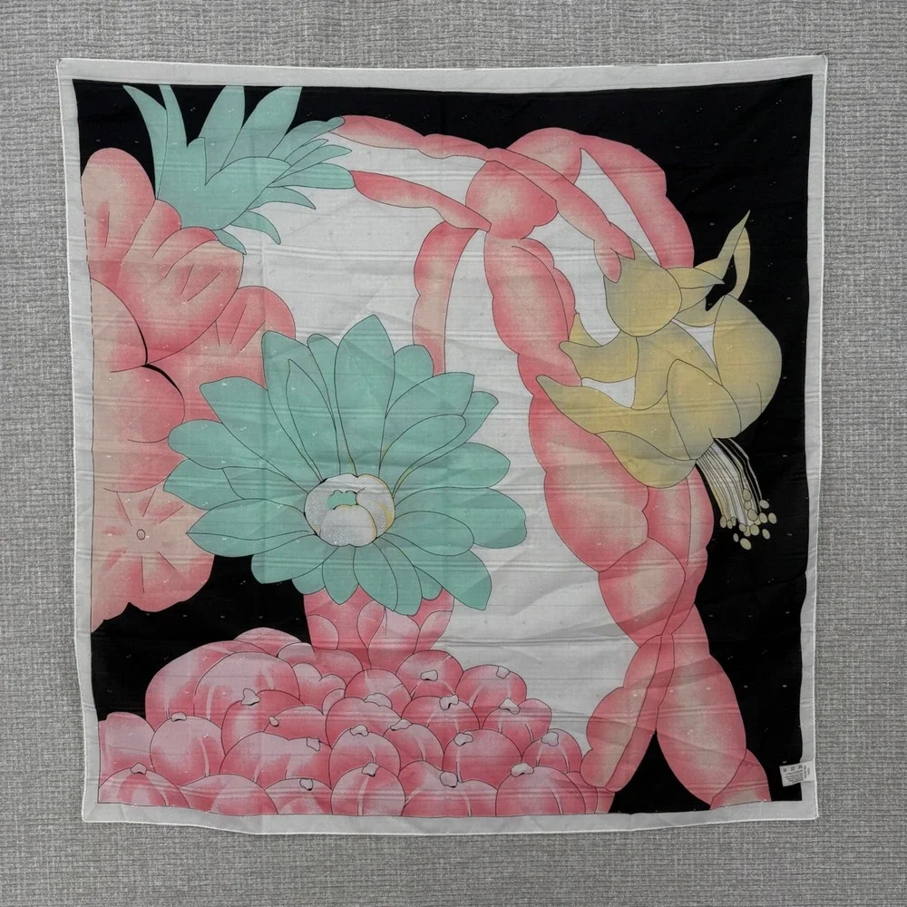 Vintage Y2K Scarf Women Square Large Floral Graphic‎ Italy Cottage Pink Pastel